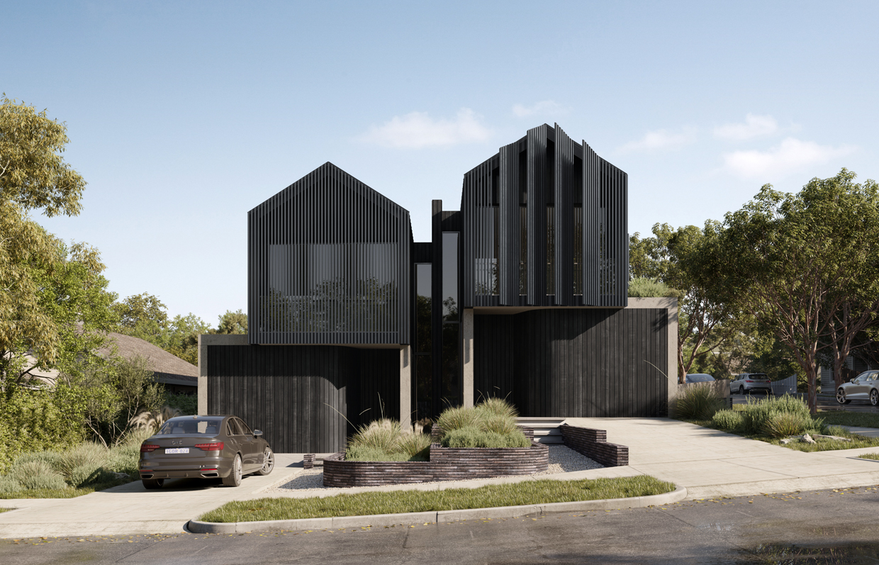 Exterior of luxury duplex in Ashburton Melbourne Victoria by Arkhaus