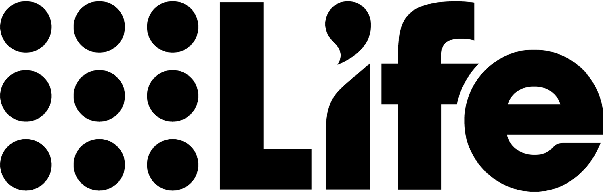 Black and white logo with the word "Life" in bold letters. The "i" is stylized with a dot, and to the left of the word are three rows of three dots each, resembling a braille pattern. Ideal for businesses like Sydney duplex architects known for the best duplex designs.