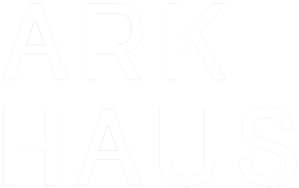 The image features bold, white text on a black background. The text reads "ARK-HAUS" in large, uppercase letters, with "ARK-" on the top line and "HAUS" directly below it—a design that could be envisioned by a leading Sydney architect specializing in modern duplexes.